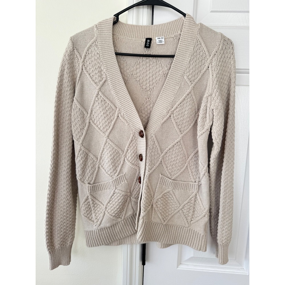 BDG Tan Diamond Pattern Knit‎ Button Front Cardigan Sweater XS